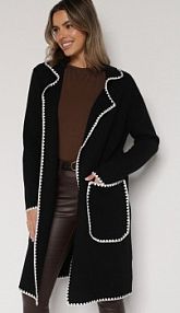 Czarny kardigan Ozdobiony Lamówką Tusbena Born2Be