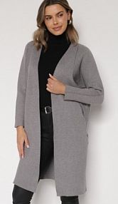 Szary Klasyczny Niezapinany kardigan Elitusa Born2Be