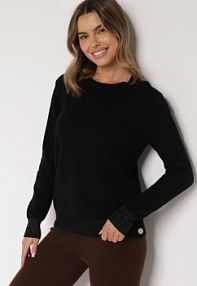 Czarny sweter z Guzikami z Boku Tusiana Born2Be damski