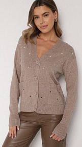 Beżowy Rozpinany kardigan w Kropki Tusvanea Born2Be