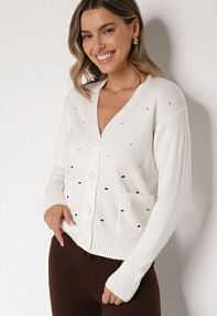 Biały Rozpinany kardigan w Kropki Tusvanea Born2Be