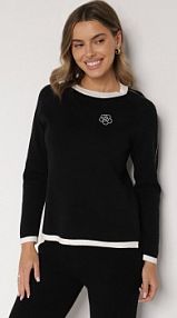 Czarny sweter Ozdobiony Paskami i Aplikacją Tusanne Born2Be damski