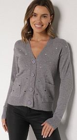 Szary Rozpinany kardigan w Kropki Tusvanea Born2Be