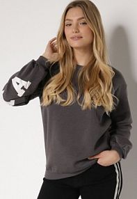 Szara Ocieplana bluza z Bawełną i Napisem z Tyłu Fezanda Born2Be damska
