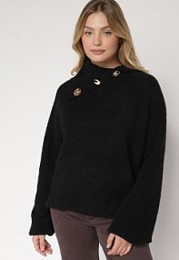 Czarny golf z Wełną i Metalicznymi Guzikami Vidora Born2Be damski