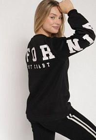 Czarna Ocieplana bluza z Bawełną i Napisem z Tyłu Fezanda Born2Be damska