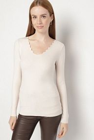 Beżowy Dopasowany sweter z Nieregularnym Dekoltem w Serek Fenarela Born2Be damski