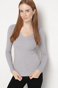 Szary Dopasowany sweter z Nieregularnym Dekoltem w Serek Fenarela Born2Be damski