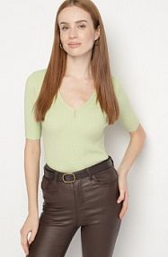 Zielona Prążkowana bluzka z Dekoltem w Serek Unenisa Born2Be damska
