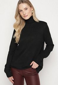 Czarny Casualowy golf z Wełną o Prostym Kroju Reiselia Born2Be damski