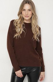Brązowy Klasyczny sweter z Wełną Mailira Born2Be damski