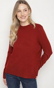 Bordowy Klasyczny sweter z Wełną Mailira Born2Be damski