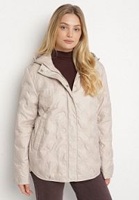 Beżowa Pikowana kurtka Przejściowa z Kapturem Arivitte bh forever damska