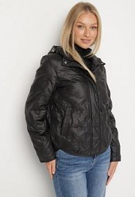 Czarna Przejściowa kurtka z Geometrycznym Pikowaniem i Kapturem Arevitta bh forever damska