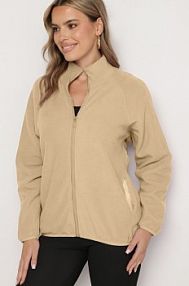 Beżowa bluza Polar na Suwak o Prostym Kroju ze Stójką i Kieszeniami Esamira Born2Be damska