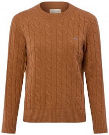 Sweter z dzianiny z wełny jagnięcej Kobiety Wełna brązowy jednolity XXL Gant damski