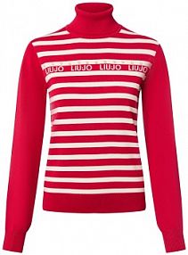 Sweter z golfem Kobiety czerwony/biały w paski XS Liu Jo Collection damski