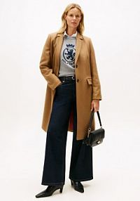 Wełniany płaszcz  z zawartością kaszmiru Kobiety Wełna brązowy jednolity 42 Tommy Hilfiger damski