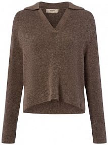 Sweter  z dzianiny z zawartością alpaki  MMThora Aidy Kobiety drobna dzianina beżowy/brązowy marmurkowy L MOS MOSH damski