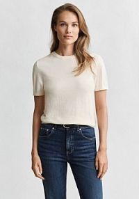 Sweter z krótkim rękawem i zawartością kaszmiru Kobiety Bawełna niebieski jednolity XL Gant damski