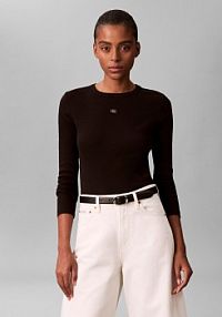 Koszulka z długim rękawem Kobiety Bawełna czarny jednolity XS Calvin Klein Jeans damski