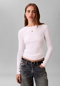 Koszulka z długim rękawem Kobiety Bawełna biały jednolity XS Calvin Klein Jeans damski