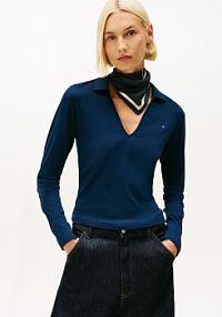 Koszulka z długim rękawem Kobiety Bawełna niebieski jednolity XL Tommy Hilfiger damski