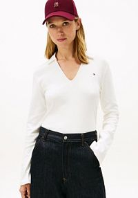 Koszulka z długim rękawem Kobiety Bawełna biały jednolity XL Tommy Hilfiger damski