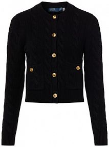 Wełniany kardigan  z zawartością kaszmiru Kobiety Wełna czarny jednolity L Polo Ralph Lauren