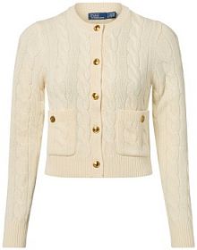 Wełniany kardigan  z zawartością kaszmiru Kobiety Wełna biały jednolity XL Polo Ralph Lauren