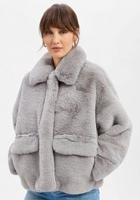Kurtka ze sztucznego futra  Carly Kobiety szara jednolity 40 EDITED damska
