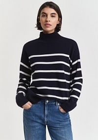 Sweter  z dzianiny Kobiety Wełna jagnięca niebieski/biały w paski XL Gant damski