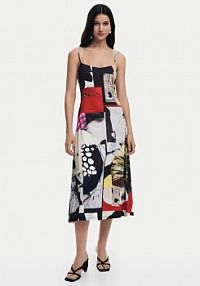 Sukienka codzienna Desigual kolorowa Newspaper Coll 25SWVK40  Regular Fit