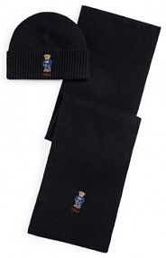 Czapka zimowa Polo Ralph Lauren czarna damska Zestaw Szalik i