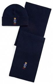 Czapka zimowa Polo Ralph Lauren granatowa damska Zestaw Szalik i