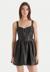 Sukienka skórzana Bardot czarna Z imitacji skóry