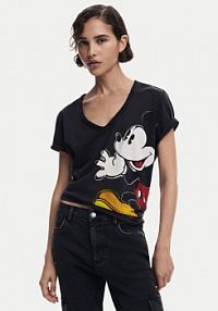 T-shirt Desigual czarny damski Mickey Joker 25SWTKAG  Regular Fit