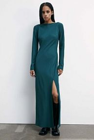 Długa rozciągliwa sukienka z rozcięciem zielona PATRIZIA PEPE
