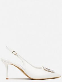 Białe sandały na Szpilce Ozdobione Aplikacją z Cyrkoniami Isleheart Renee