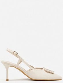 Jasnobeżowe sandały na Szpilce Ozdobione Aplikacją z Cyrkoniami Orinriane Renee