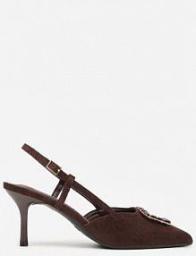 Brązowe sandały na Szpilce Ozdobione Aplikacją z Cyrkoniami Orinriane Renee