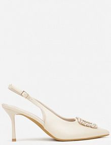 Beżowe sandały na Szpilce Ozdobione Aplikacją z Cyrkoniami Isleheart Renee