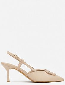 Ciemnobeżowe sandały na Szpilce Ozdobione Aplikacją z Cyrkoniami Orinriane Renee