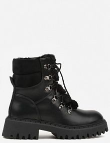 Czarne trapery w Casualowym Stylu z Futerkowym Zdobieniem na Języku Taniapea Renee damskie