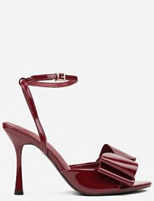 Bordowe Lakierowane sandały z Kokardkami Orimoni Renee