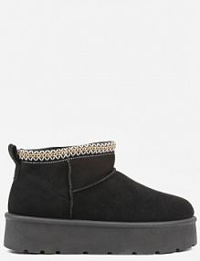 Czarne śniegowce na Platformie z Haftem przy Cholewce Sewnera ballada damskie