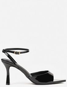 Czarne sandały na Szpilce z Paskiem z Klamerką i Lakierowanym Połyskiem Celafere Renee