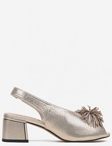 Złote sandały na Słupku z Wkładką ze Skóry naturalnej z Pomponem Rerissiana Renee