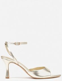 Złote sandały na Szpilce z Paskiem z Klamerką i Lakierowanym Połyskiem Celafere Renee