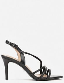 Czarne Cyrkoniowe sandały na obcasie Typu Szpilka Kalefera Renee